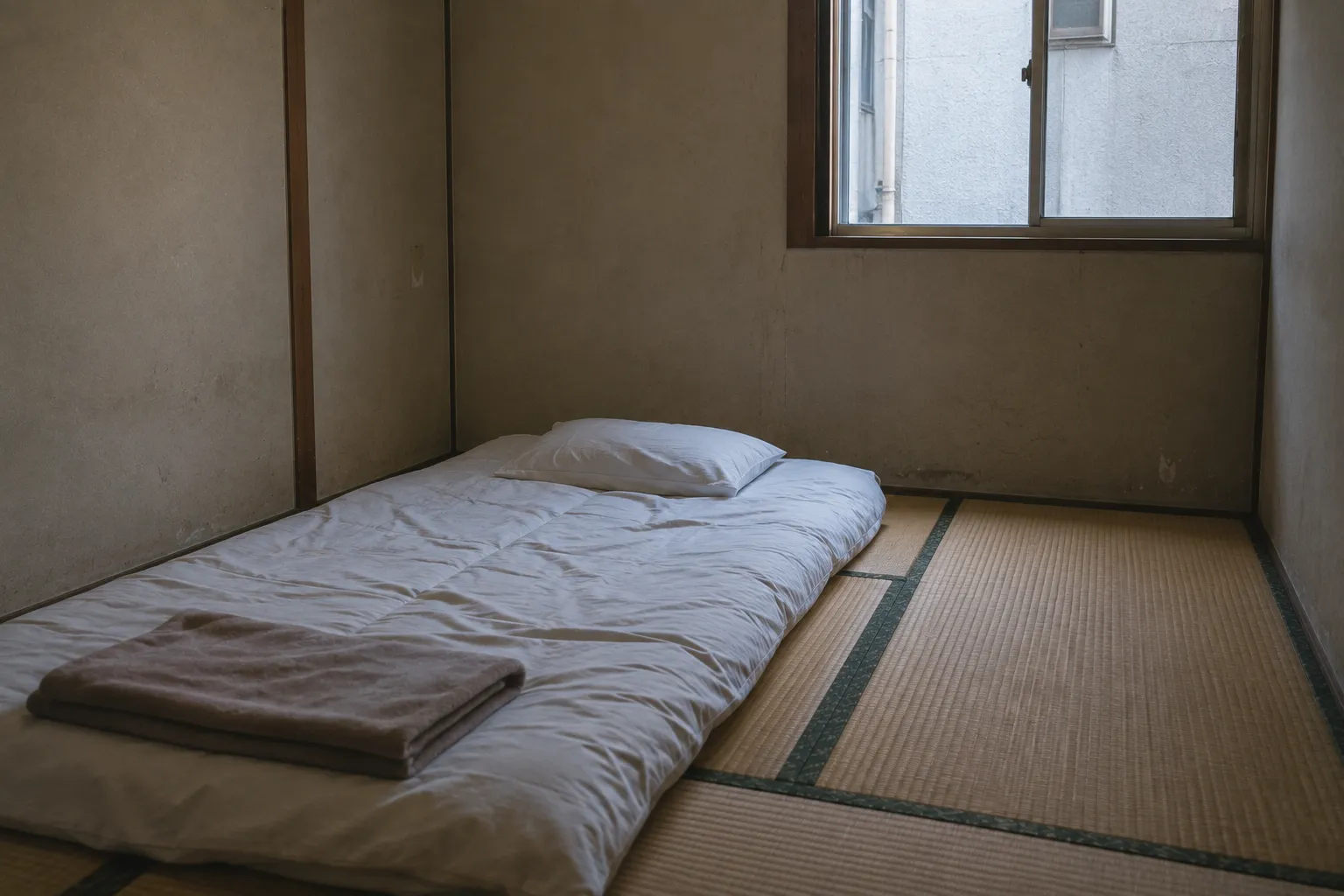 四畳半の和室に、布団が一組だけ敷かれている
